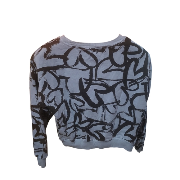 Maeve Anthropoligie Heart Printed Blue Sweatshirt 100% Cotton Size XS - Picture 3 of 7